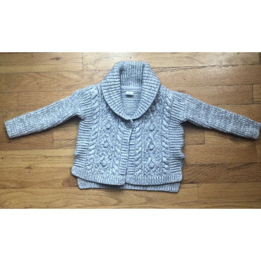 Gap Size 2 Heather Grey Wool Blend Cardigan Cable Knit Sweater